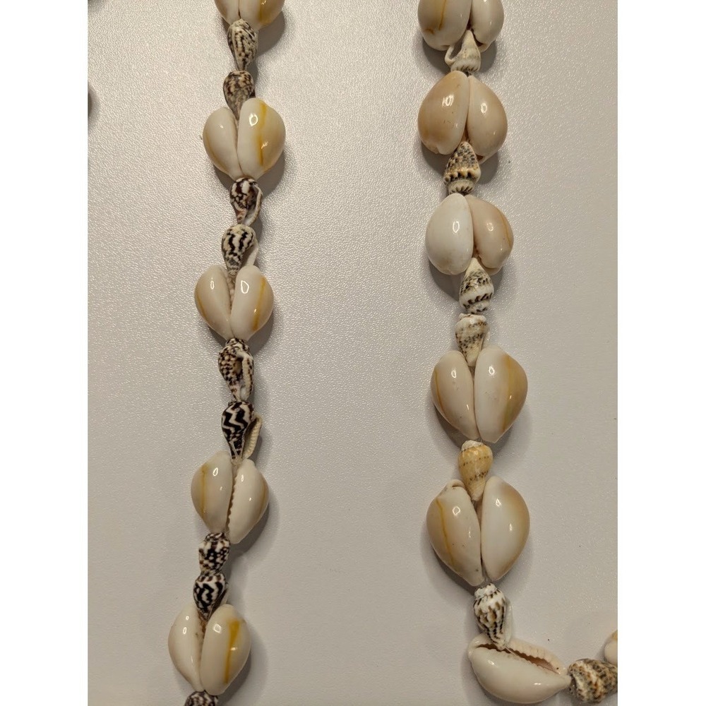 Pair Shell Necklaces Cowrie Beach Boho Lei Style Natural Beads - Picture 2 of 5